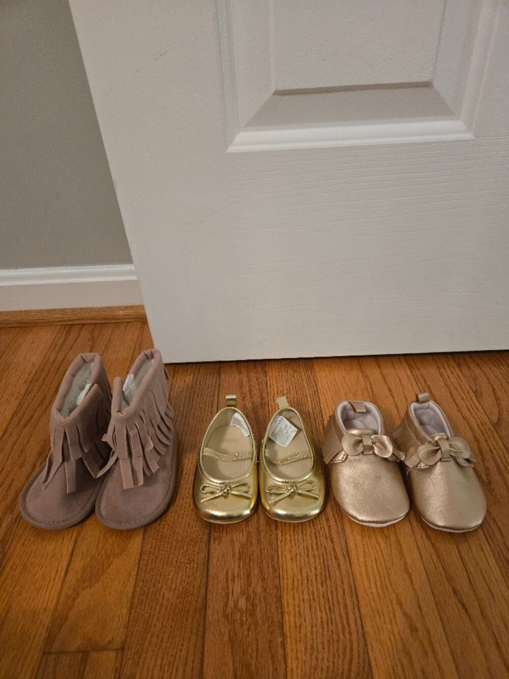 Three pairs of baby girls crib shoes/soft bottom